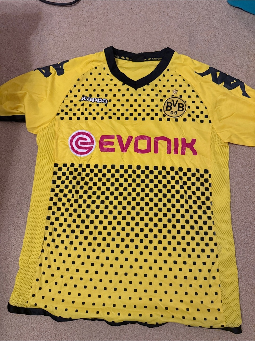 Kappa Yellow and Black Borussia Dortmund Kids Soccer Jersey with EVONIK Logo